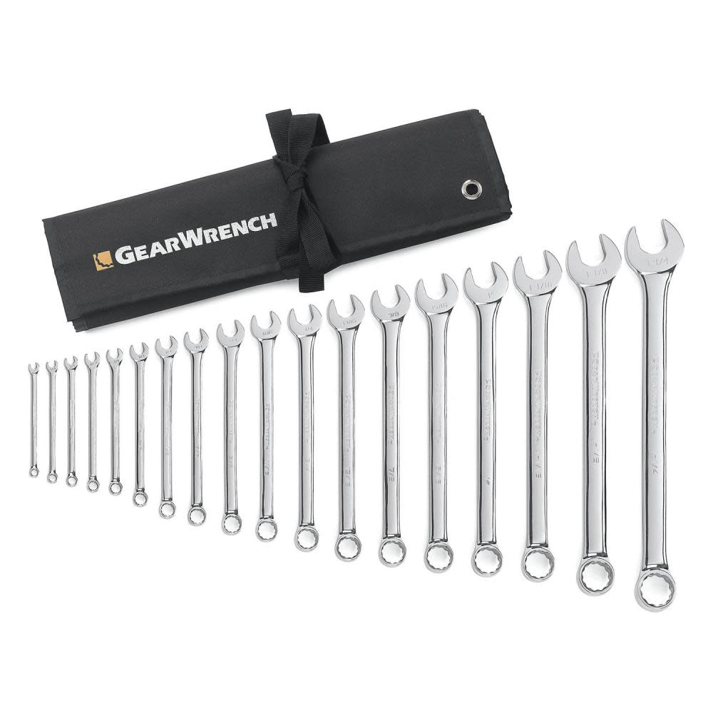 GEARWRENCH 18 Piece 12 Point Long Pattern Combination Wrench Set SAE - Ascmtools
