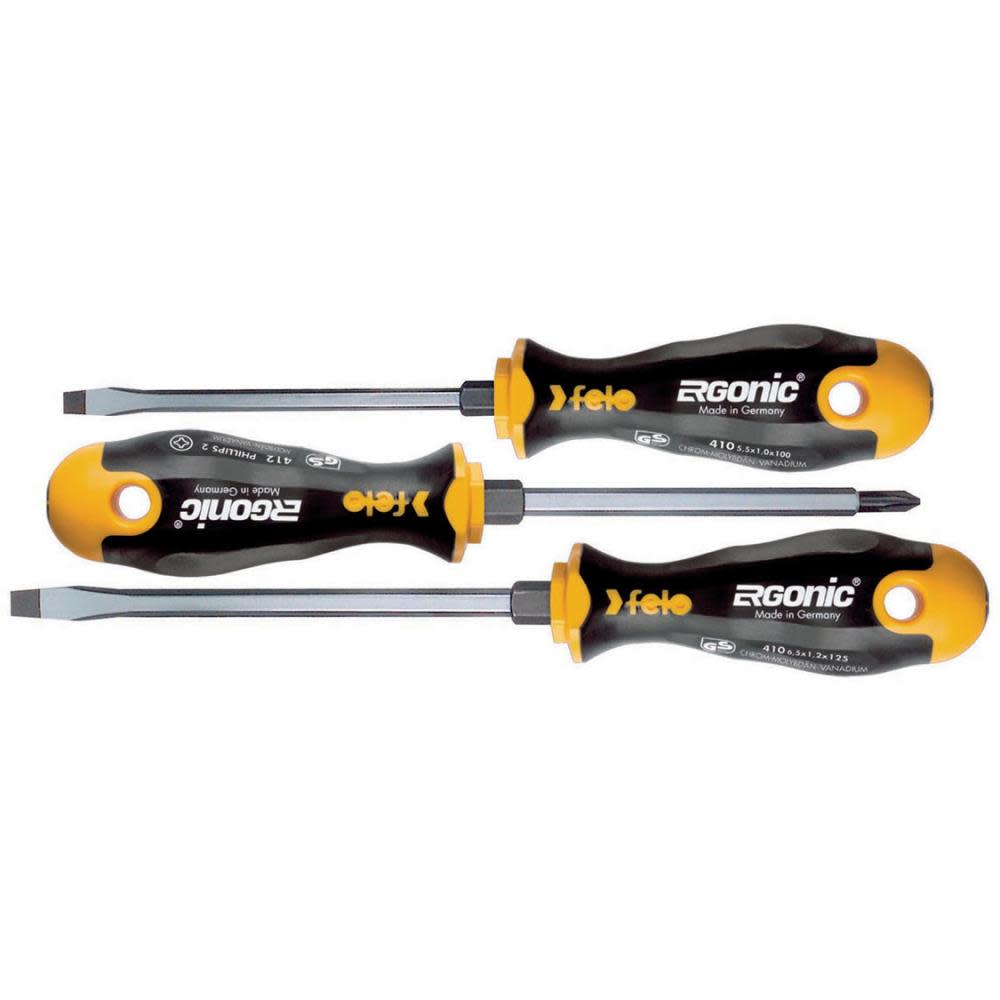 Felo 3PC Ergonic Slotted(2) & Phillips(1) Screwdriver Set - Ascmtools