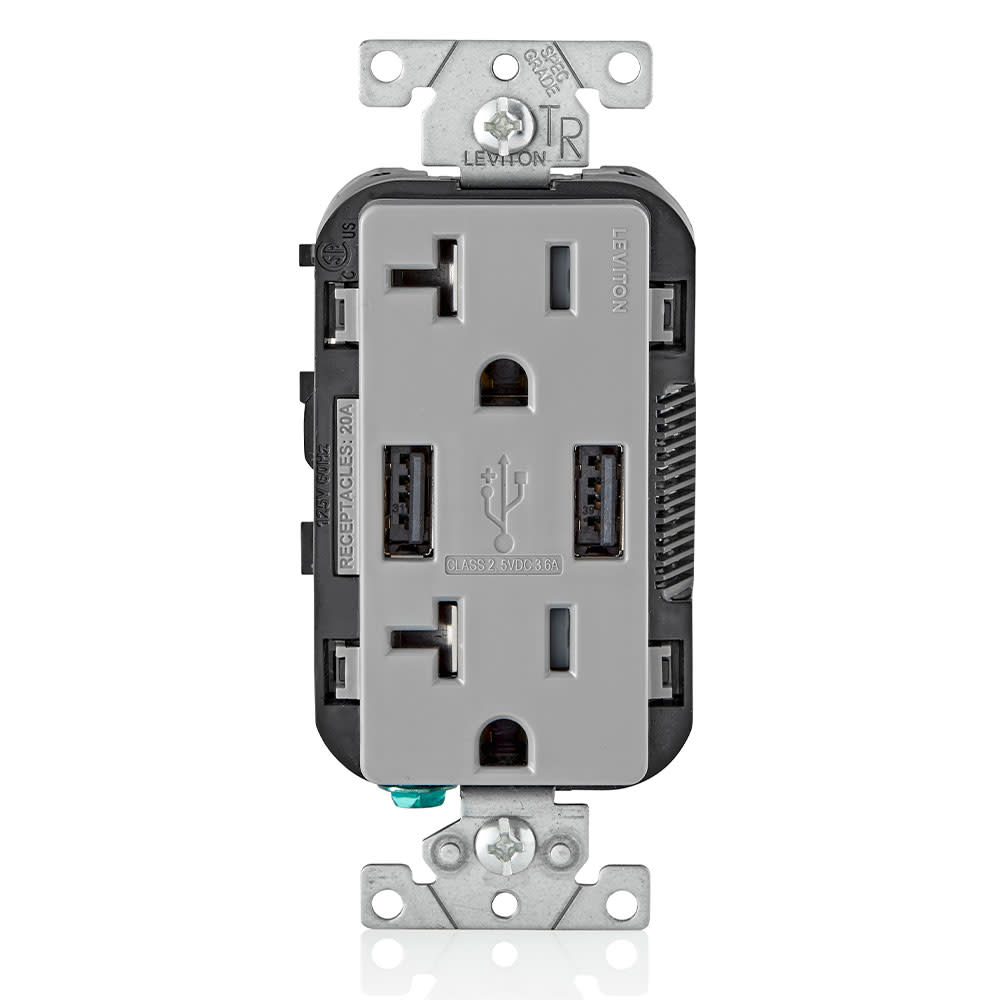 Leviton Combination Duplex Receptacle/Outlet 20A 125V Gray - Ascmtools