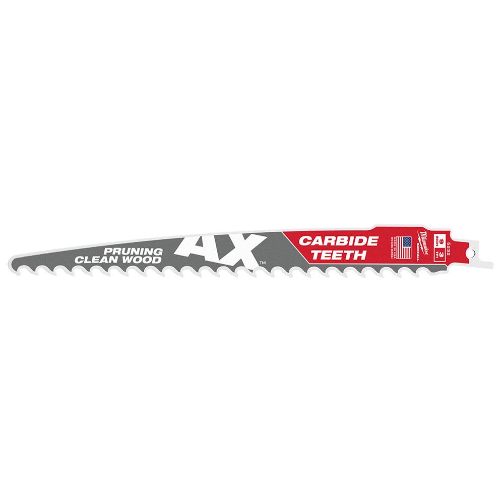 Milwaukee 9″ 3 TPI The AX with Carbide Teeth for Pruning & Clean Wood SAWZALL Blade 1PK - Ascmtools