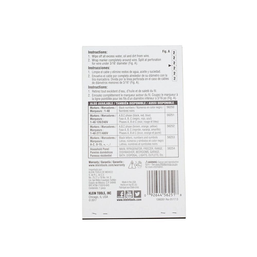 Klein Tools Wire Marker Book 120/240V 3 Phase - Ascmtools