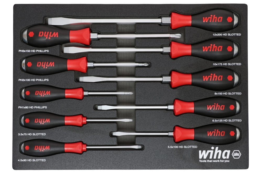 Wiha SoftFinish Screwdriver Tray Set 10pc - Ascmtools