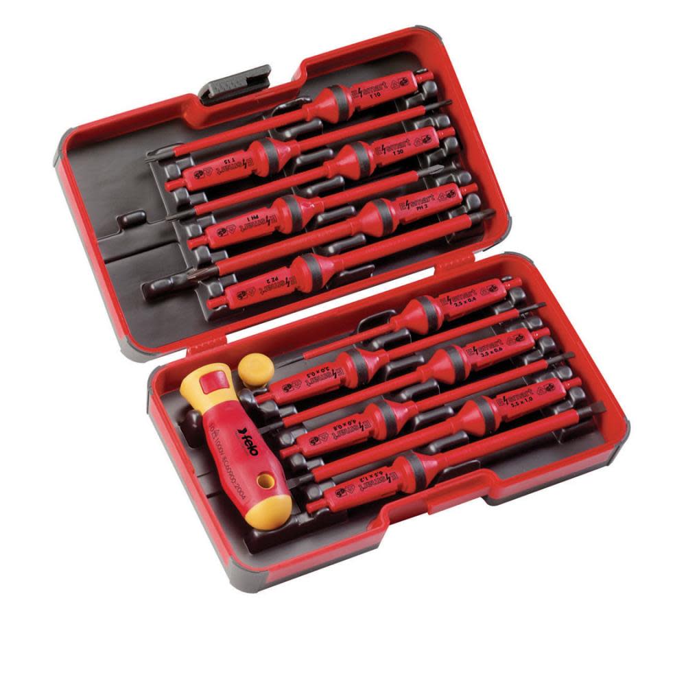 Felo 14 Piece Screwdriver Set with 12 Interchangable Blades & 2 Handles - Ascmtools
