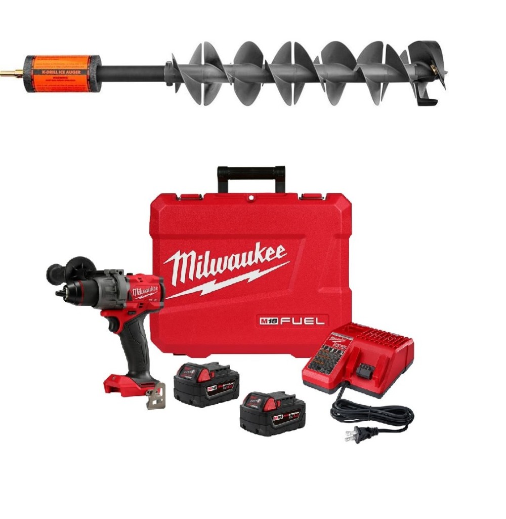 K-Drill 8.5″ Ice Auger with Milwaukee M18 FUEL 1/2″ Drill/Driver Kit Bundle - Ascmtools