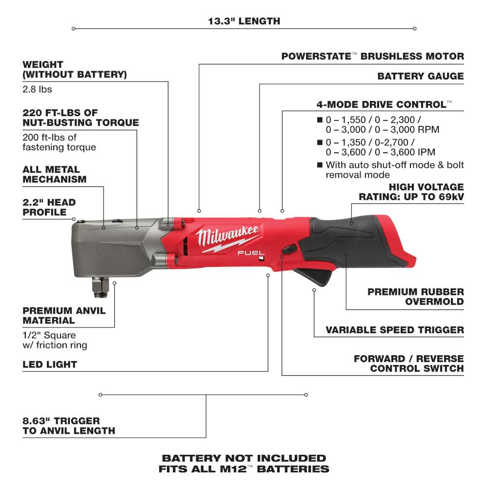 Milwaukee M12 FUEL 1/2″ Right Angle Impact Wrench - Ascmtools