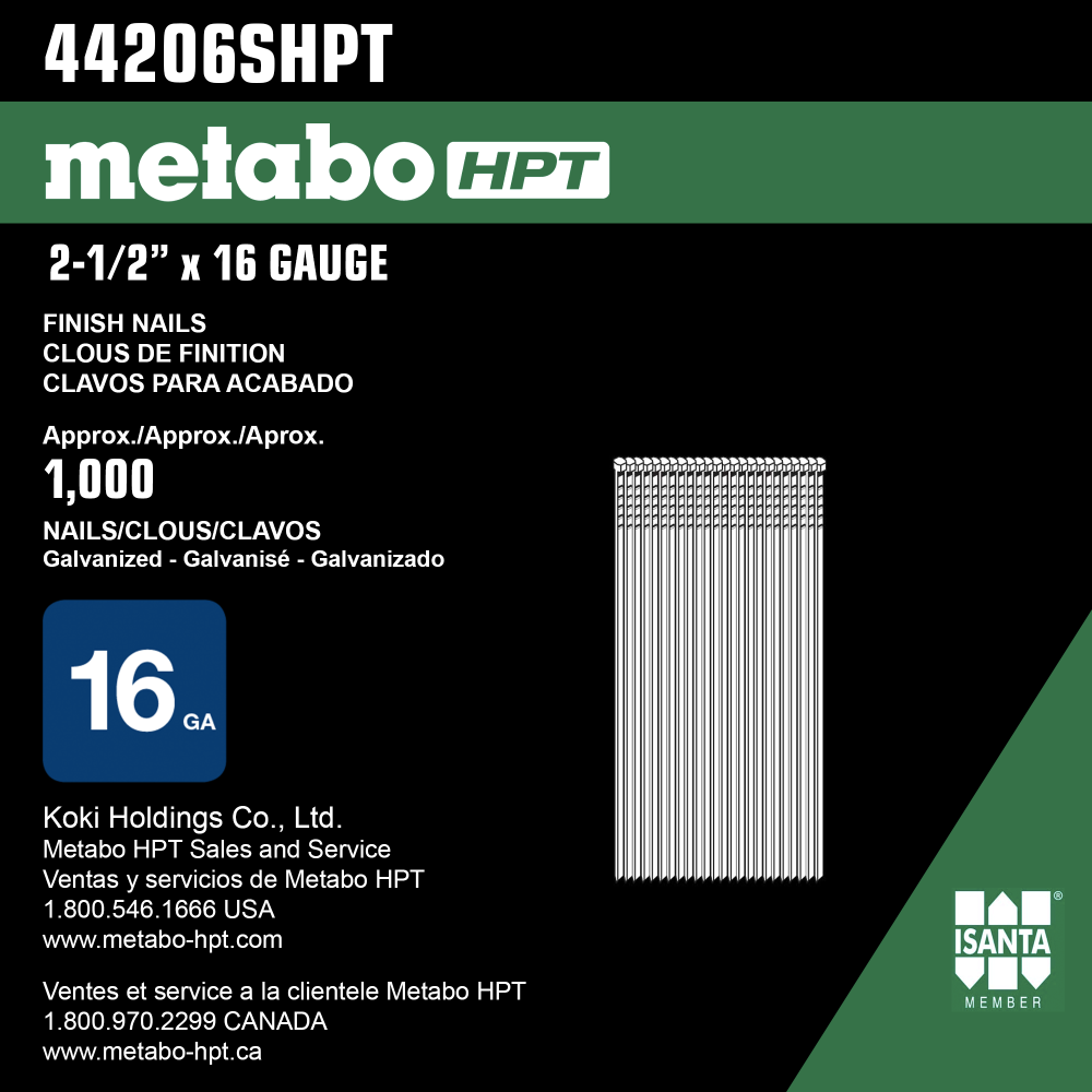 Metabo HPT 2 1/2″ 16 Gauge Straight Finish Nails 1000qty - Ascmtools