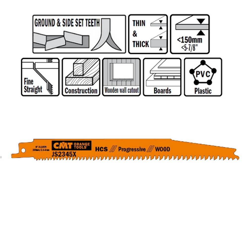 CMT HCS Reciprocating Saw Blades for Wood 7 In. 6-10 TPI – 5 pack - Ascmtools