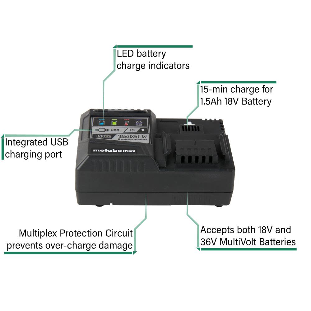Metabo HPT 18V Lithium Ion Battery and Charger Kit 3.0 Ah - Ascmtools