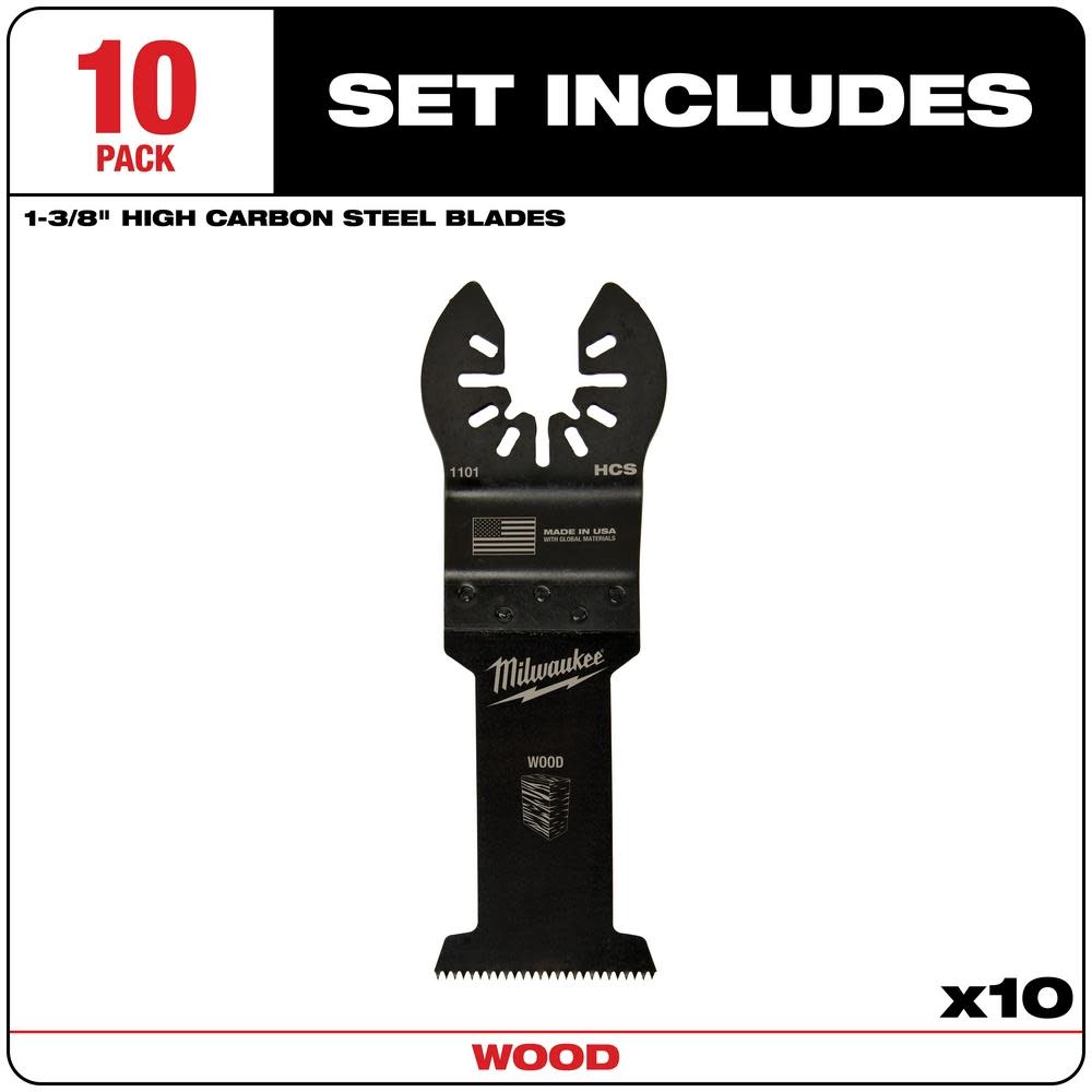 Milwaukee OPEN-LOK 1-3/8″ HCS WOOD BLADES 10PK - Ascmtools