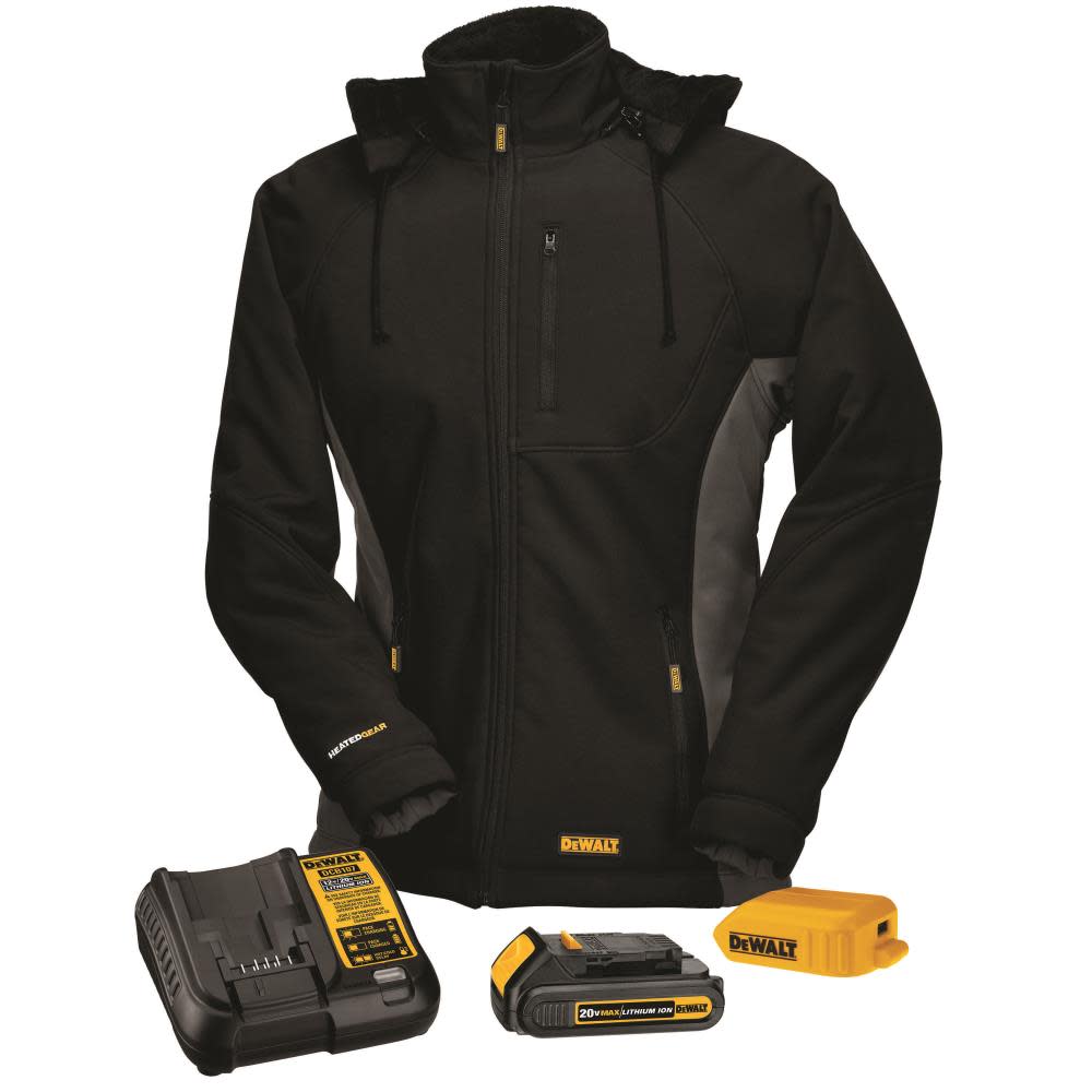 DEWALT Womens Heated Hooded Soft Shell Jacket Black S - Ascmtools