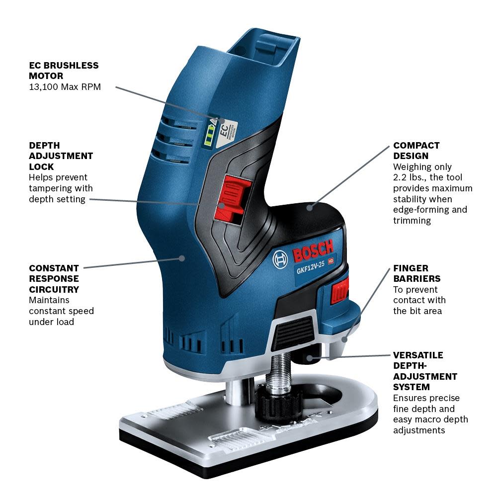 Bosch 12V Max EC Brushless Palm Edge Router (Bare Tool) - Ascmtools