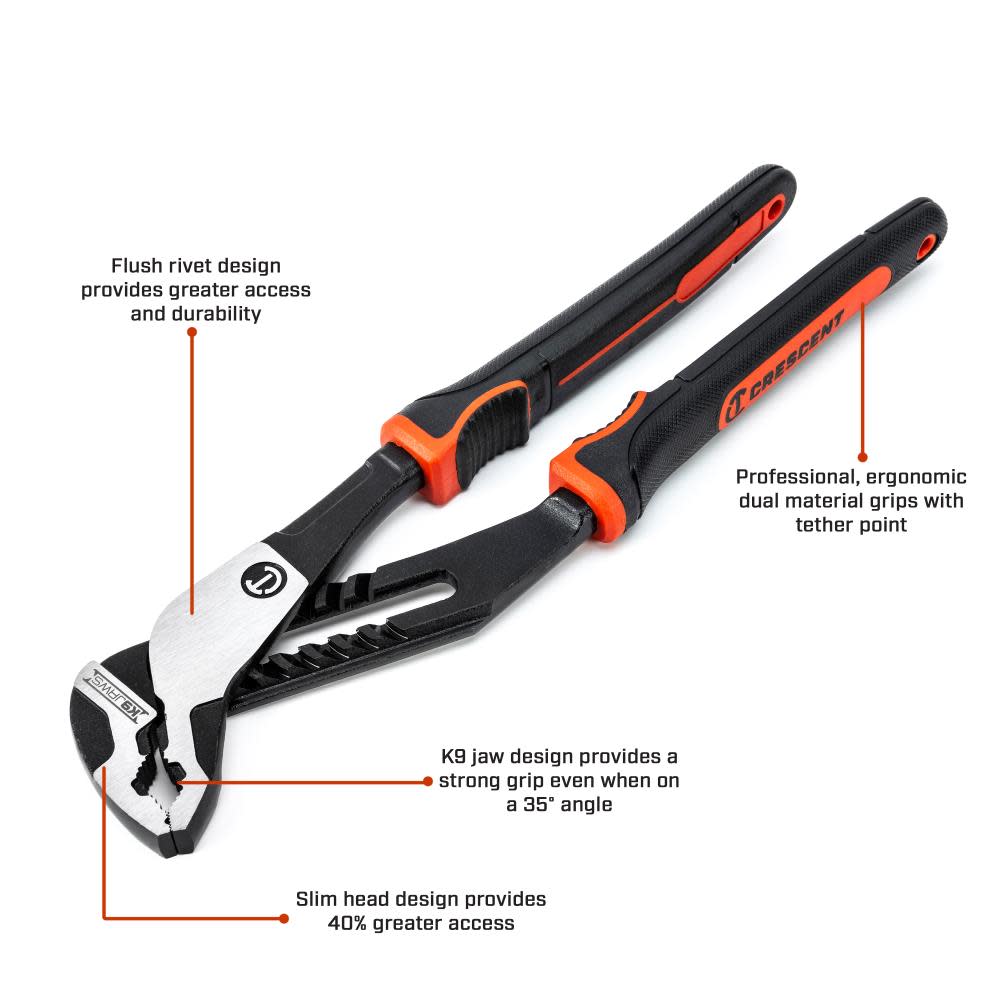 Crescent 12″ Z2 K9 V-Jaw Dual Material Tongue and Groove Pliers - Ascmtools