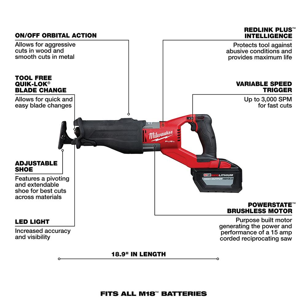 Milwaukee M18 FUEL SUPER SAWZALL Kit - Ascmtools