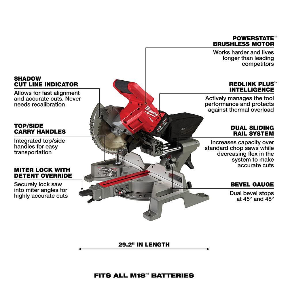 Milwaukee M18 FUEL 7-1/4 in. Dual Bevel Sliding Compound Miter Saw Kit - Ascmtools