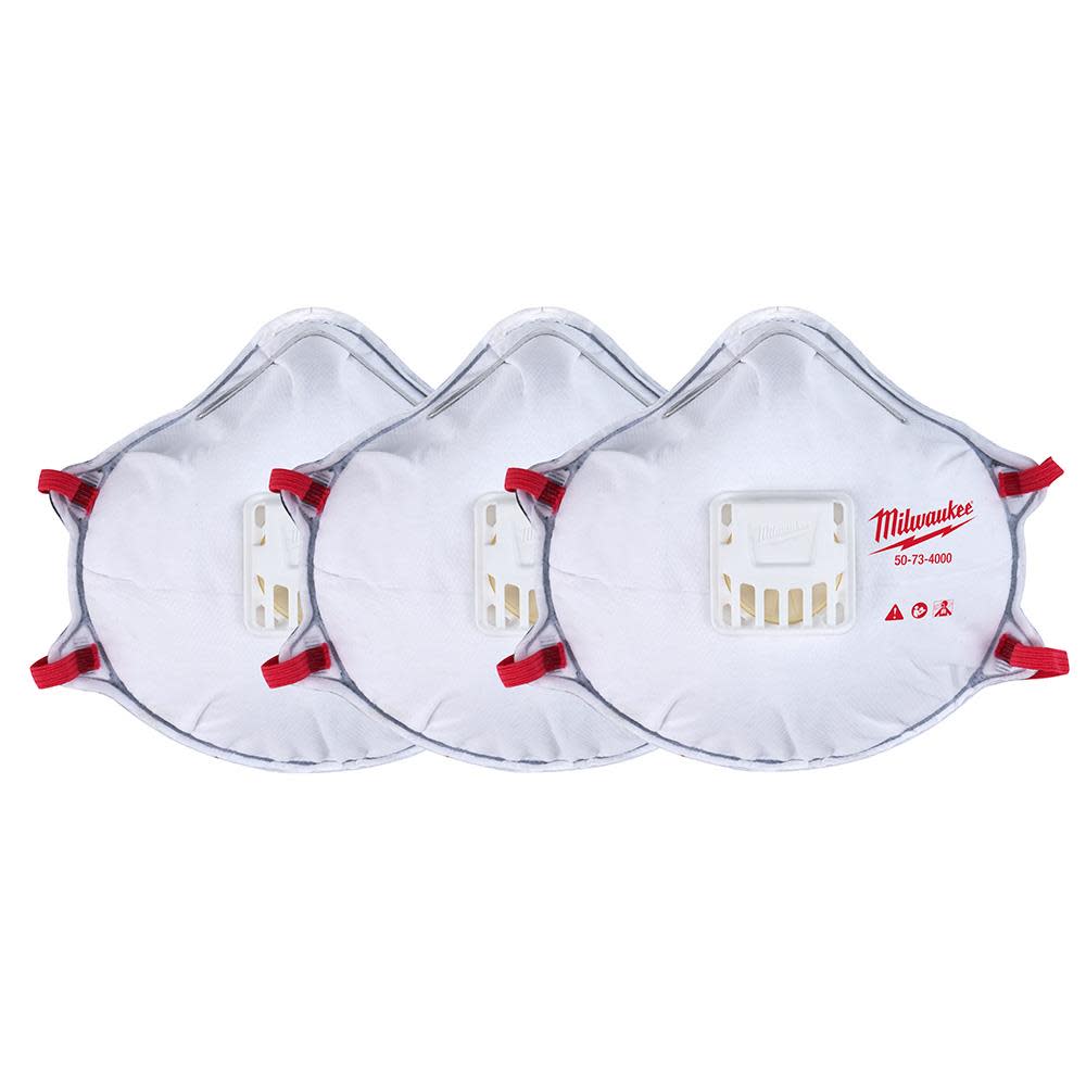Milwaukee 3pk N95 Valved Respirator with Gasket - Ascmtools