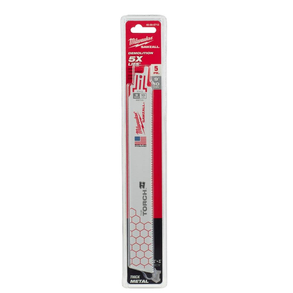 Milwaukee 9 in. 10 TPI THE TORCH SAWZALL Blades 5PK - Ascmtools