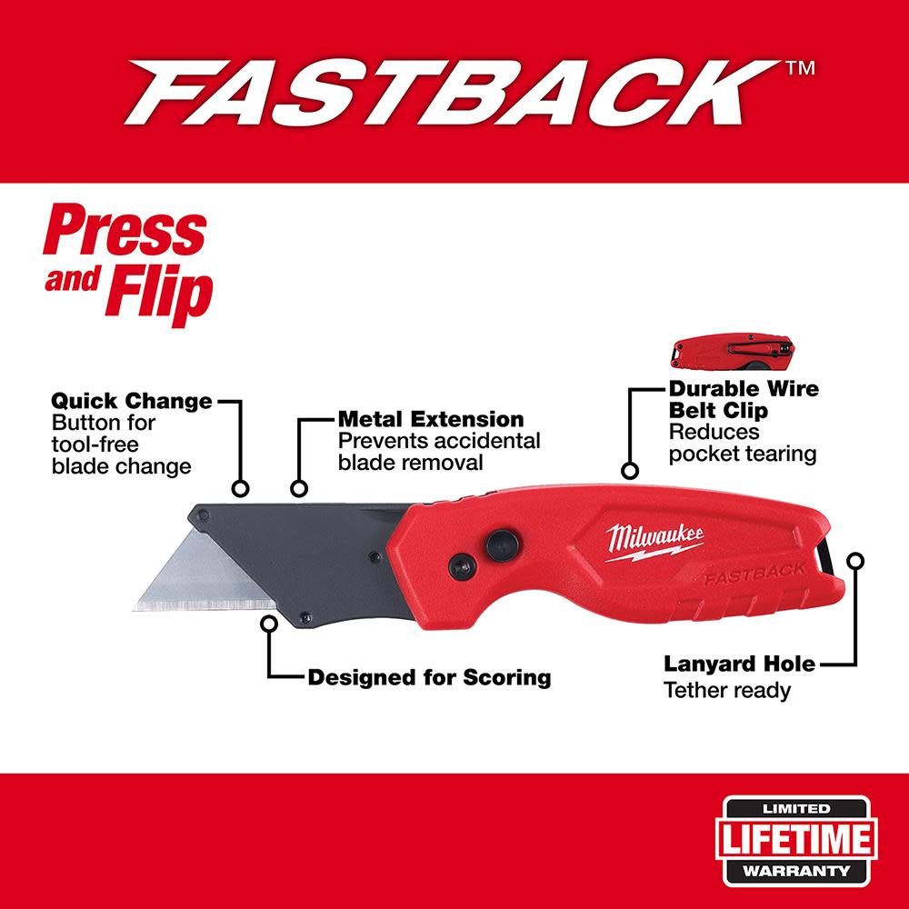 Milwaukee FASTBACK Compact Folding Utility Knife - Ascmtools