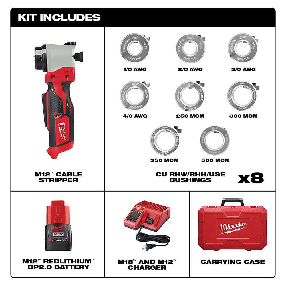 Milwaukee M12 Cable Stripper Kit for Cu RHW / RHH / USE - Ascmtools