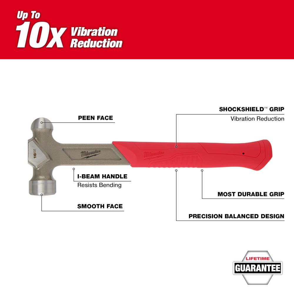 Milwaukee 16oz Steel Ball Peen Hammer - Ascmtools