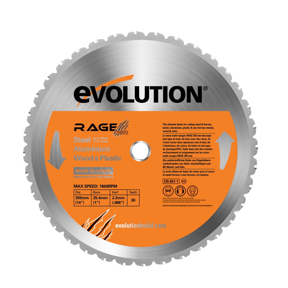 Evolution Power Tools 14 In. Multi-Material Blade for Steel Aluminum Wood and Plastics - Ascmtools