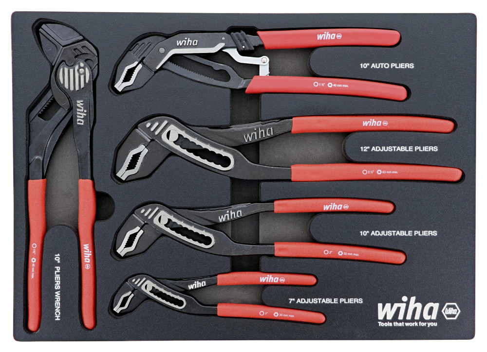 Wiha Classic Grip V Jaw Tongue and Groove Pliers Tray Set 5pc - Ascmtools
