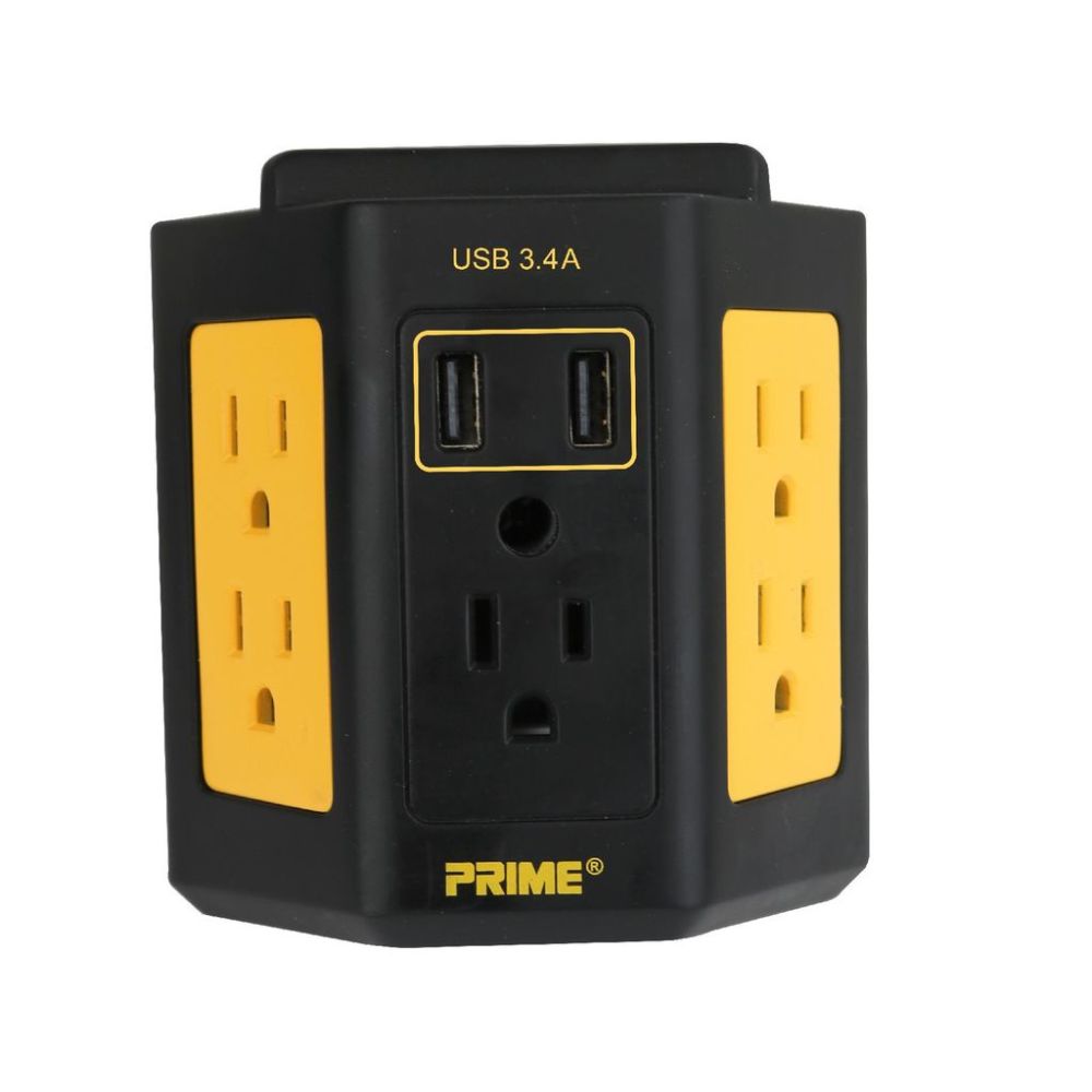 Prime 5-Outlet Workshop Tap with 2-Port 3.4A USB Charger - Ascmtools