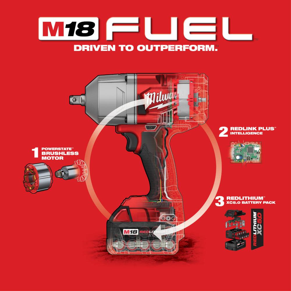 Milwaukee M18 FUEL 1/2 in. High Torque Impact Wrench with Pin Detent Kit - Ascmtools