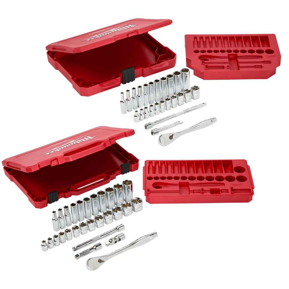 Milwaukee 54pc 1/4In & 3/8In Dr SAE Mechanics Socket Set Bundle - Ascmtools