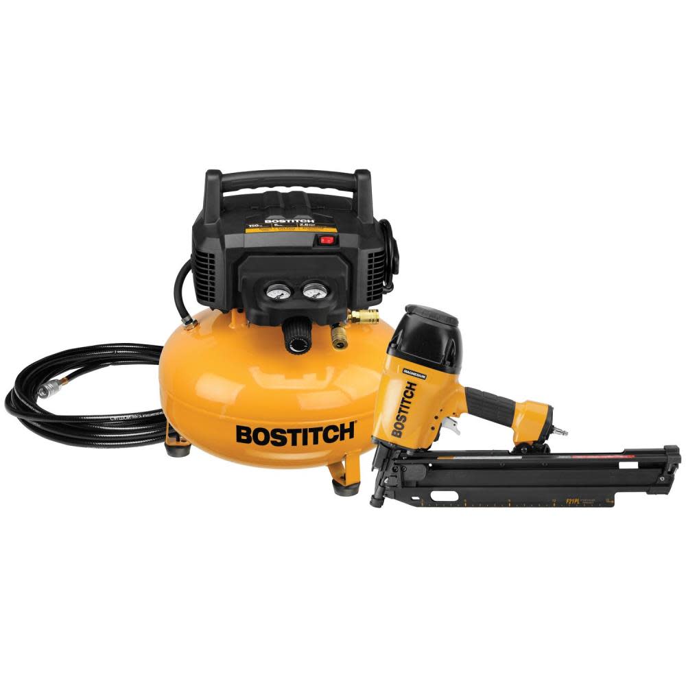 Bostitch 21 Pneumatic Framing Nailer Compressor & Hose Combo Kit - Ascmtools