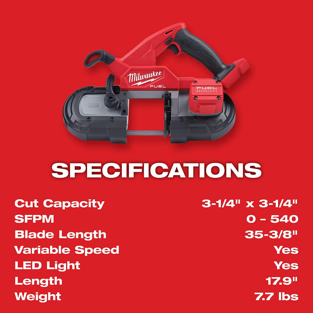 Milwaukee M18 FUEL Compact Band Saw (Bare Tool) - Ascmtools
