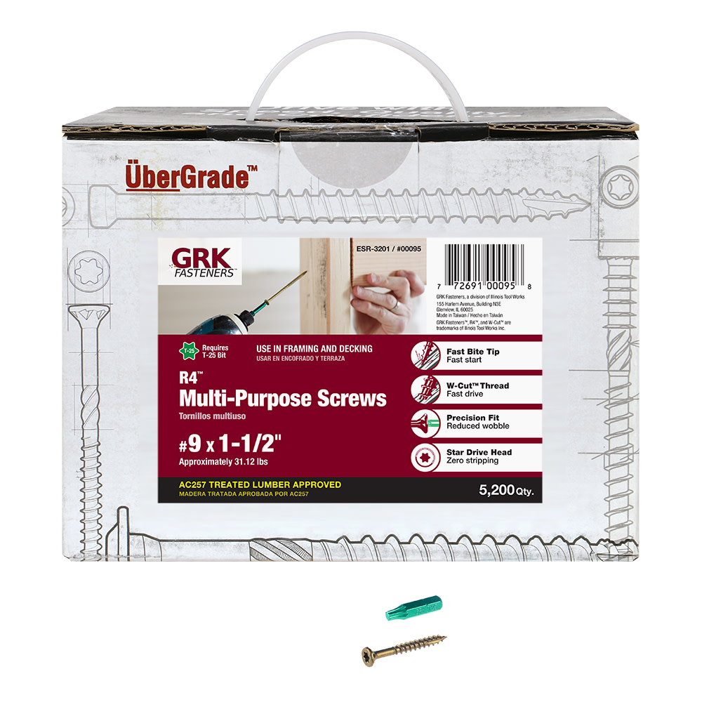 GRK Fasteners #9 x 1-1/2 in. Star Drive Round Head R4 Multipurpose Framing and Decking Screws – 5200 - Ascmtools