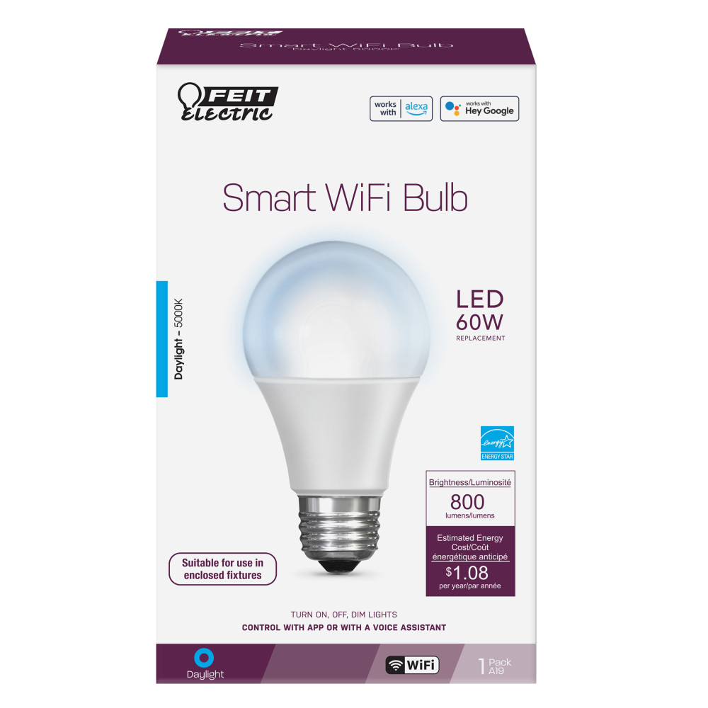 Feit Electric 60W A19 Alexa Google LED Smart WiFi Bulb 1pk - Ascmtools