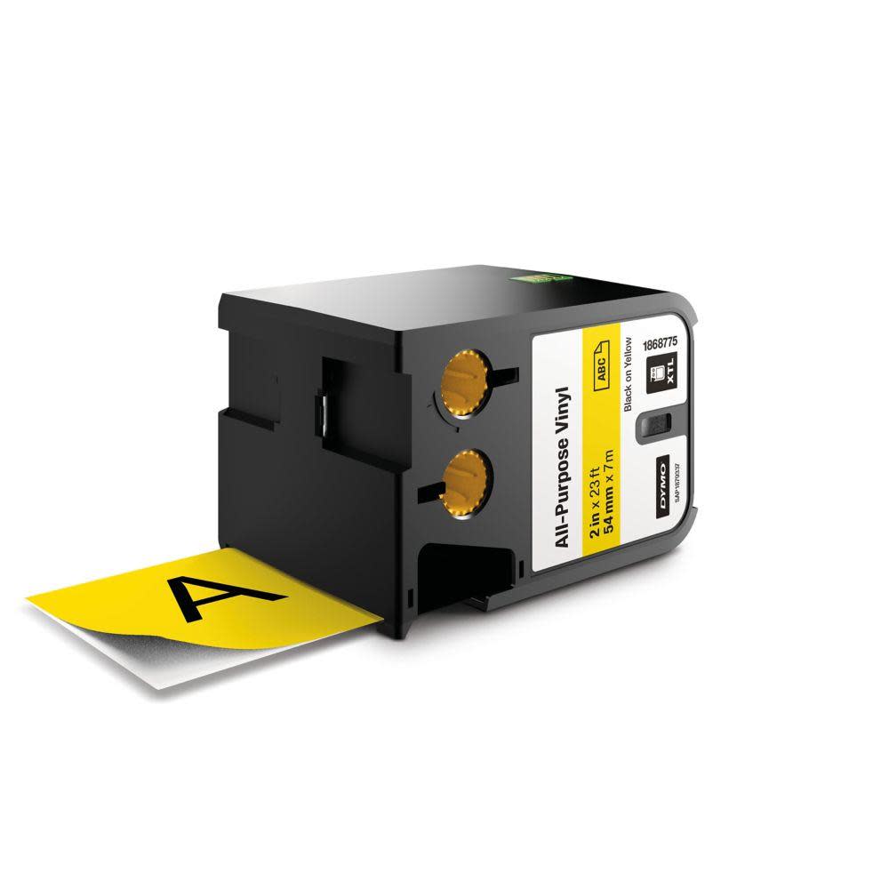 Dymo XTL 2 In. (54 mm) All-Purpose Vinyl Black On Yellow - Ascmtools