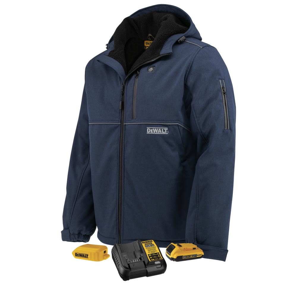 DEWALT Mens Heated Kit Soft Shell Jacket with Sherpa Lining ted Navy Size Large - Ascmtools