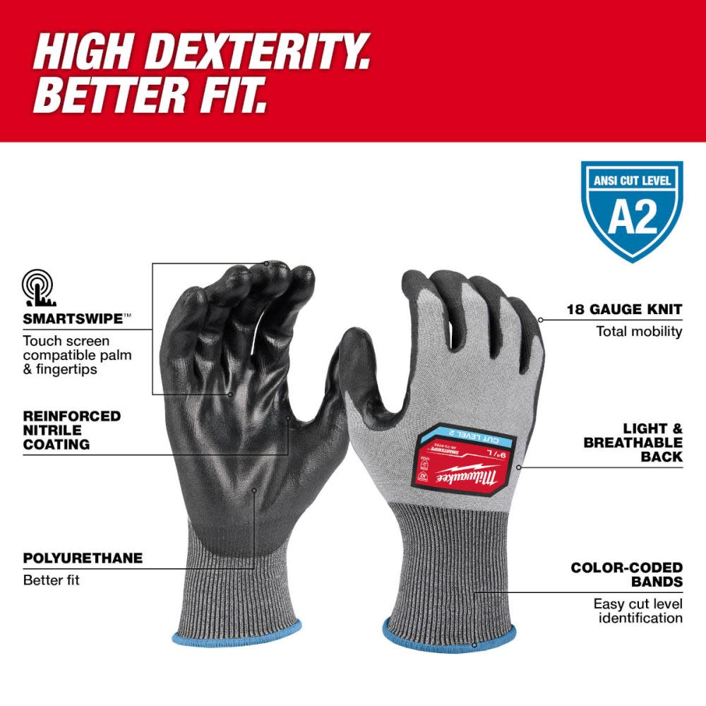 Milwaukee Cut Level 2 Gloves High Dexterity Polyurethane Dipped - Ascmtools