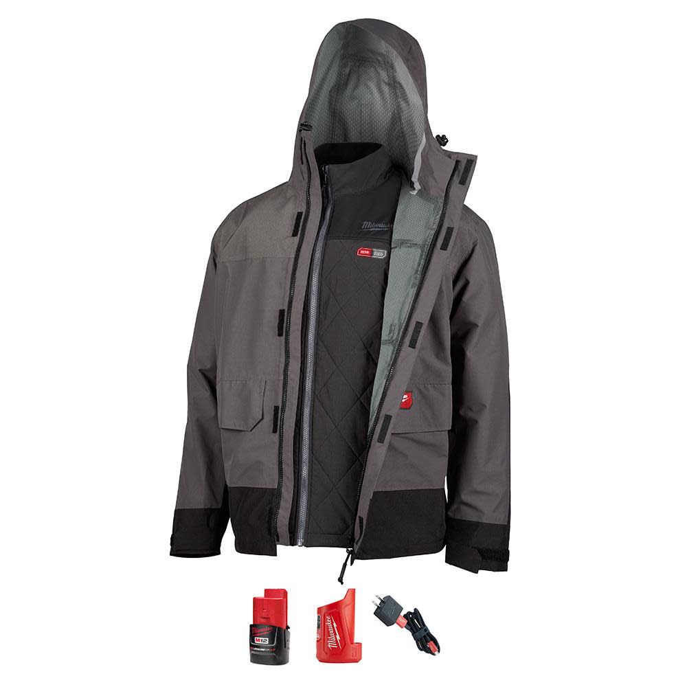 Milwaukee M12 Heated AXIS Layering System with HYDROBREAK Rainshell Kit Large Gray - Ascmtools
