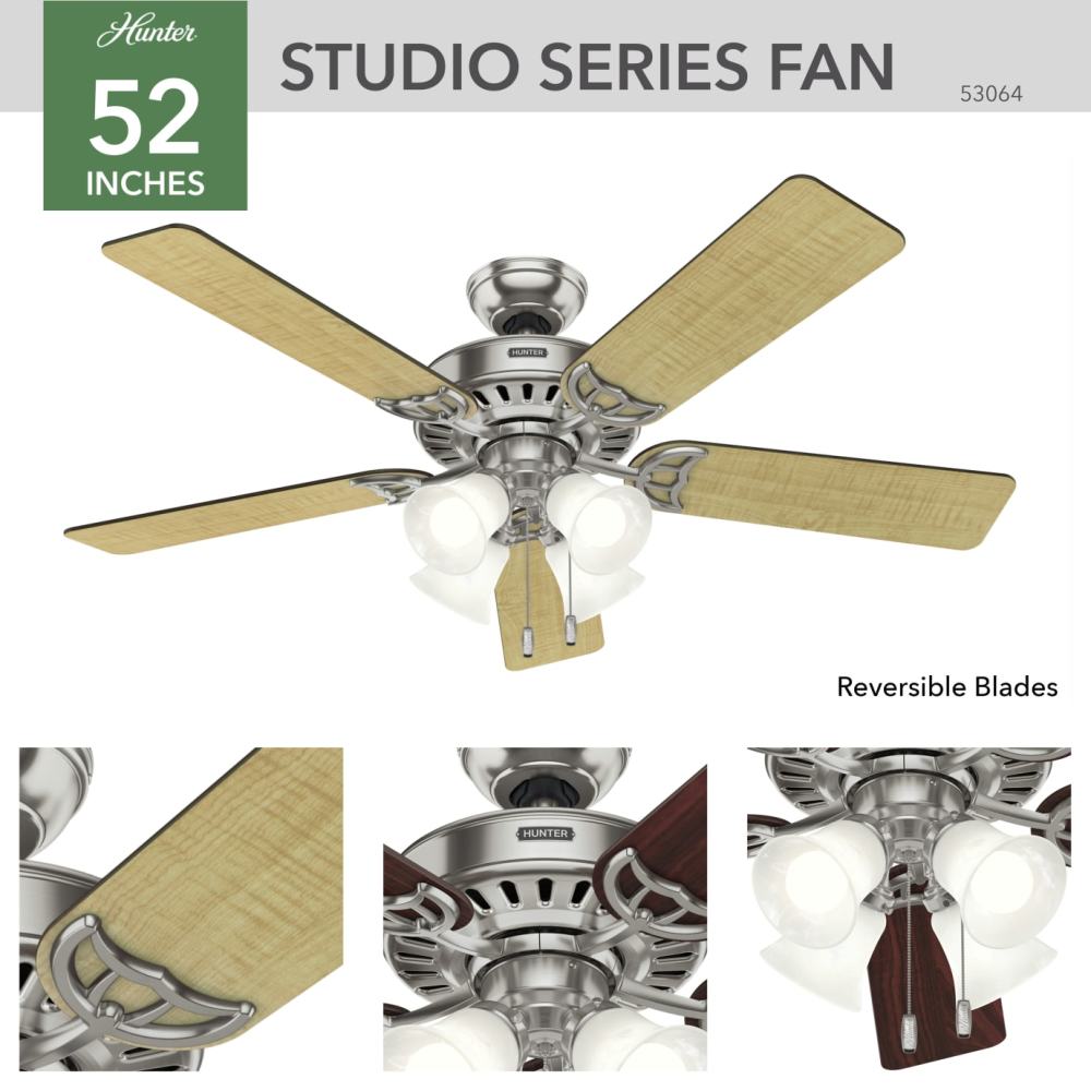 Hunter Fan Studio Series Ceiling Fan 52″ Brushed Nickel Cherry - Ascmtools