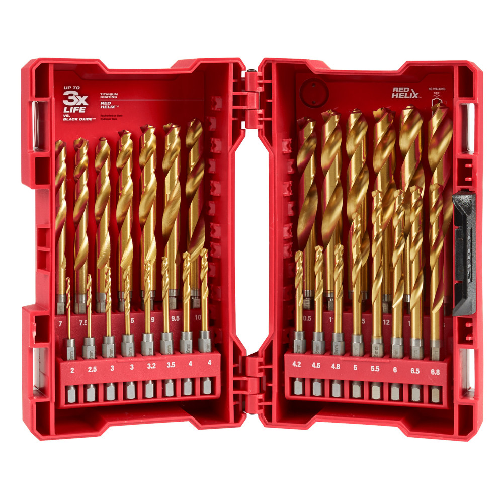 Milwaukee SHOCKWAVE Impact Duty RED HELIX Titanium Metric Drill Bit Set  29PC - Ascmtools