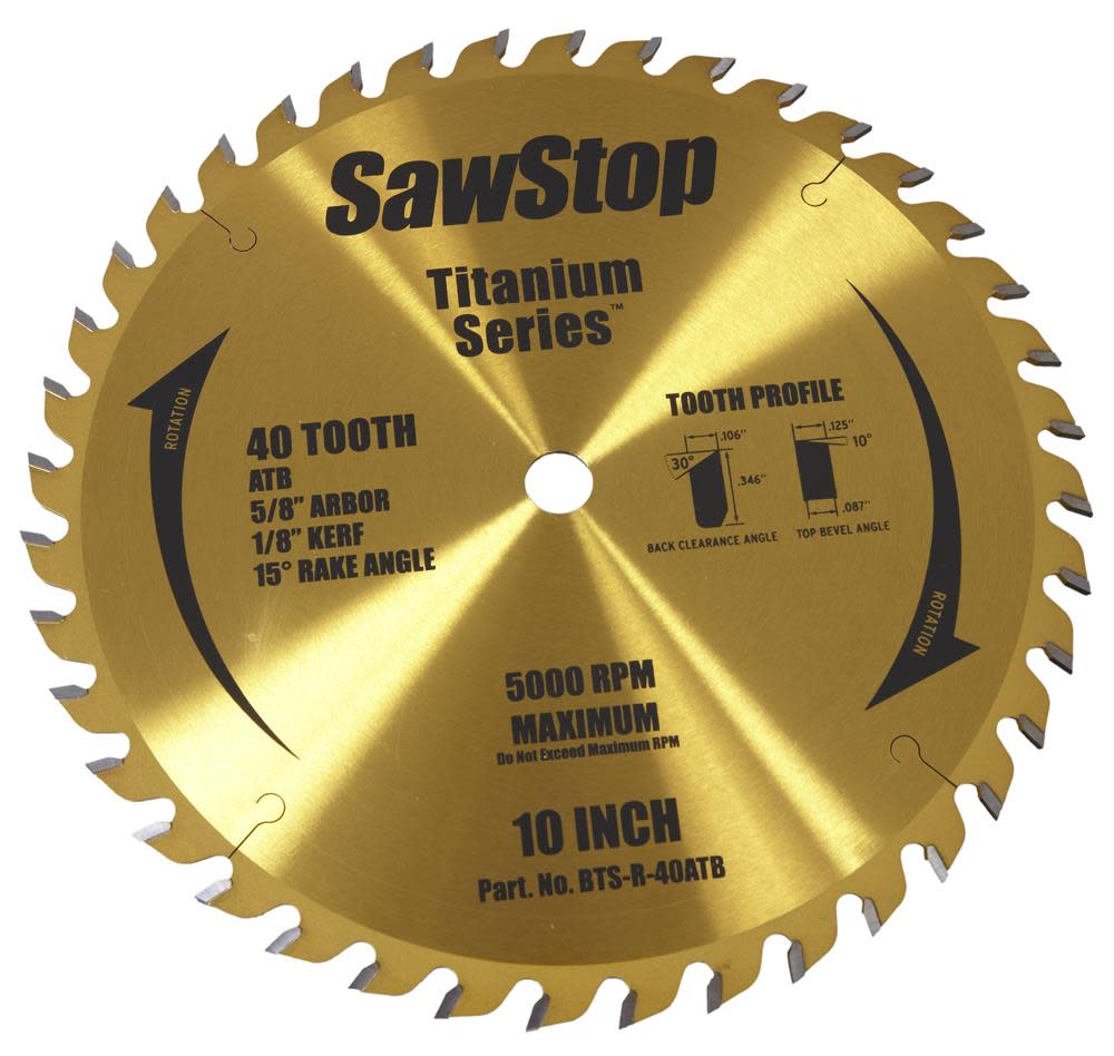 Sawstop 10 In. 40 Tooth (ATB) Ripping Blade – Titanium Series Premium Woodworking Blade - Ascmtools