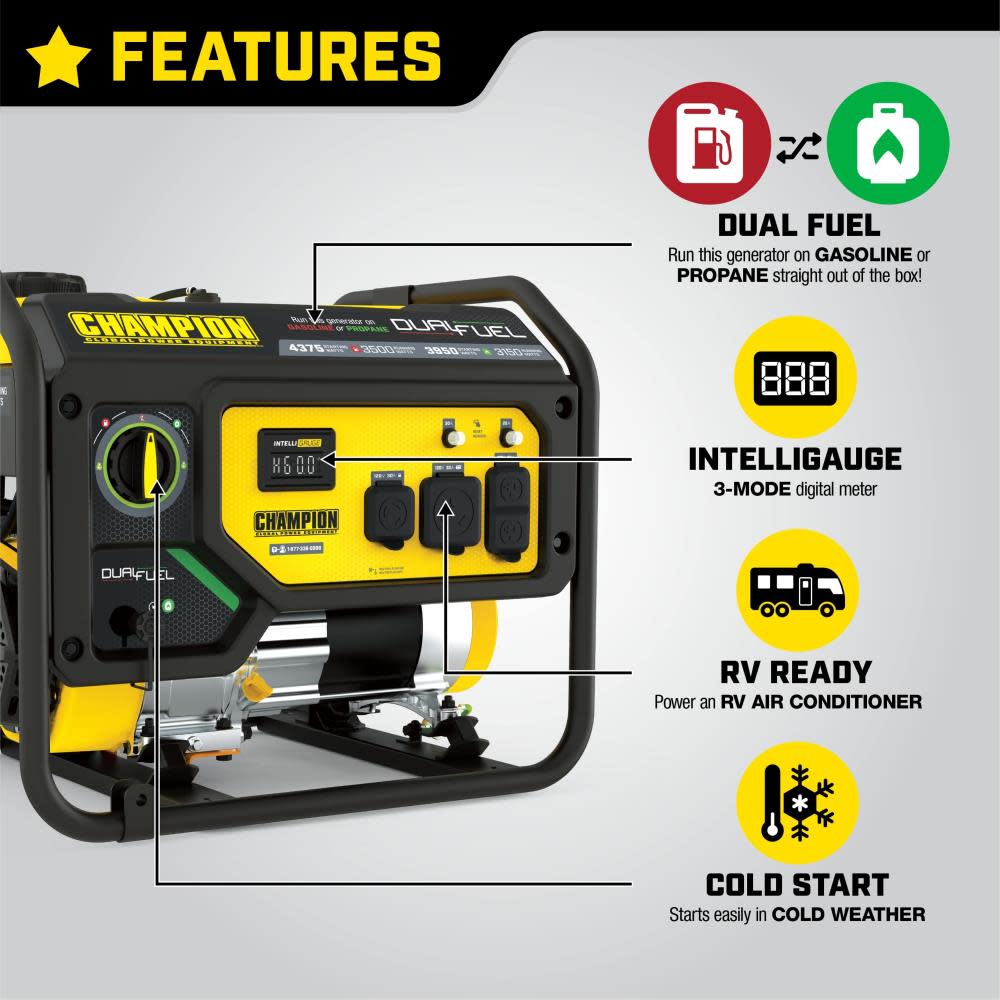 Champion Power Equipment Generator Dual Fuel Portable 3500 Watt - Ascmtools