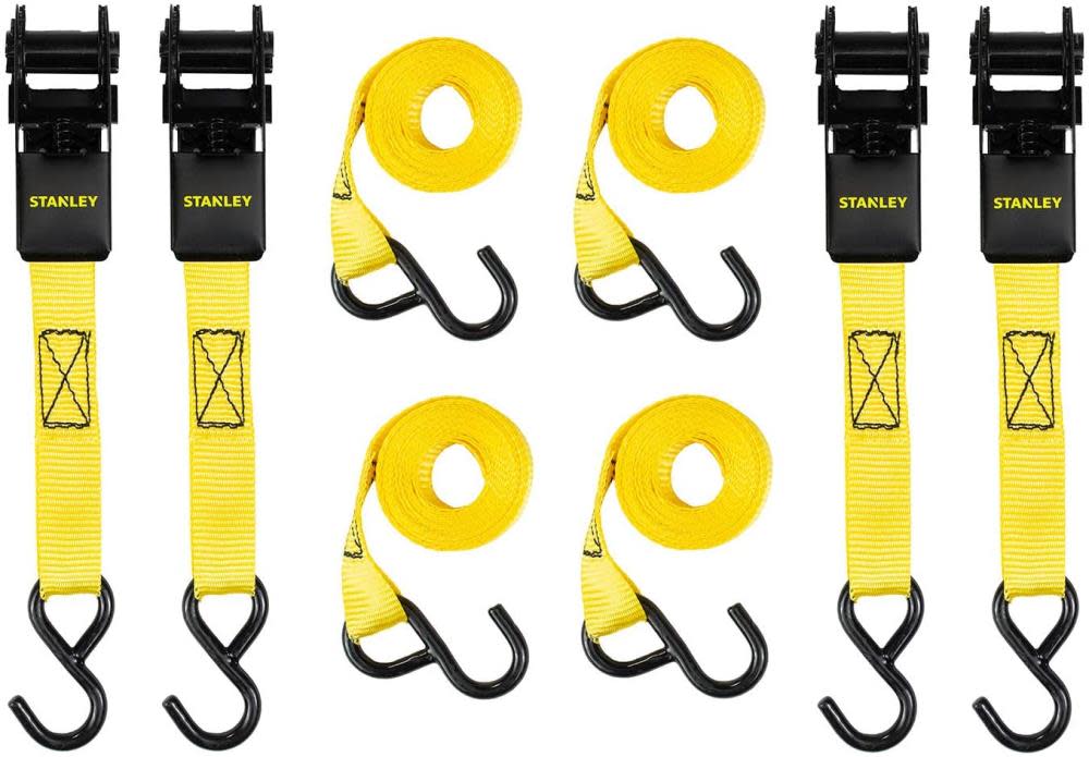 Stanley Ratchet Straps 1″ x 10′ 900 lb Break Strength Light Cargo Hauling 4pk - Ascmtools