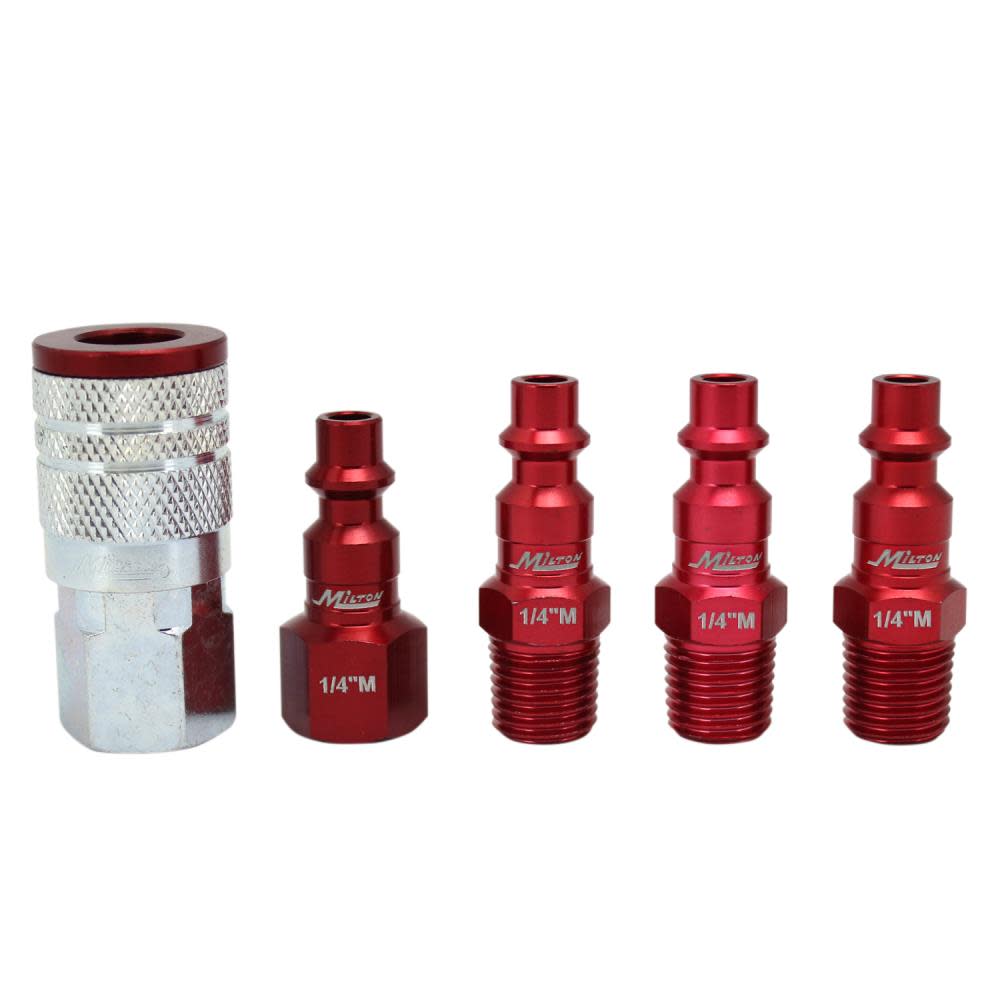 Milton ColorFit S-305MKIT Coupler & Plug Kit – (M-Style Red) – 1/4″ NPT (5-Piece) - Ascmtools
