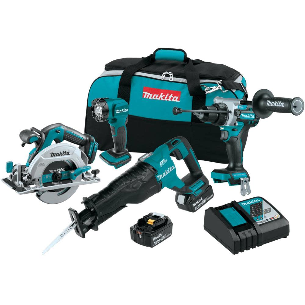 Makita 18V LXT Lithium-Ion Brushless Cordless 4-Pc. Combo Kit (5.0Ah) - Ascmtools
