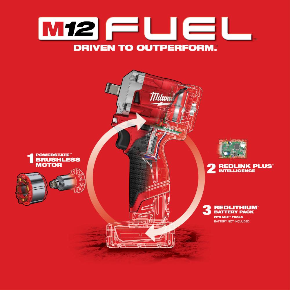 Milwaukee M12 FUEL Stubby 1/2 in. Impact Wrench - Ascmtools