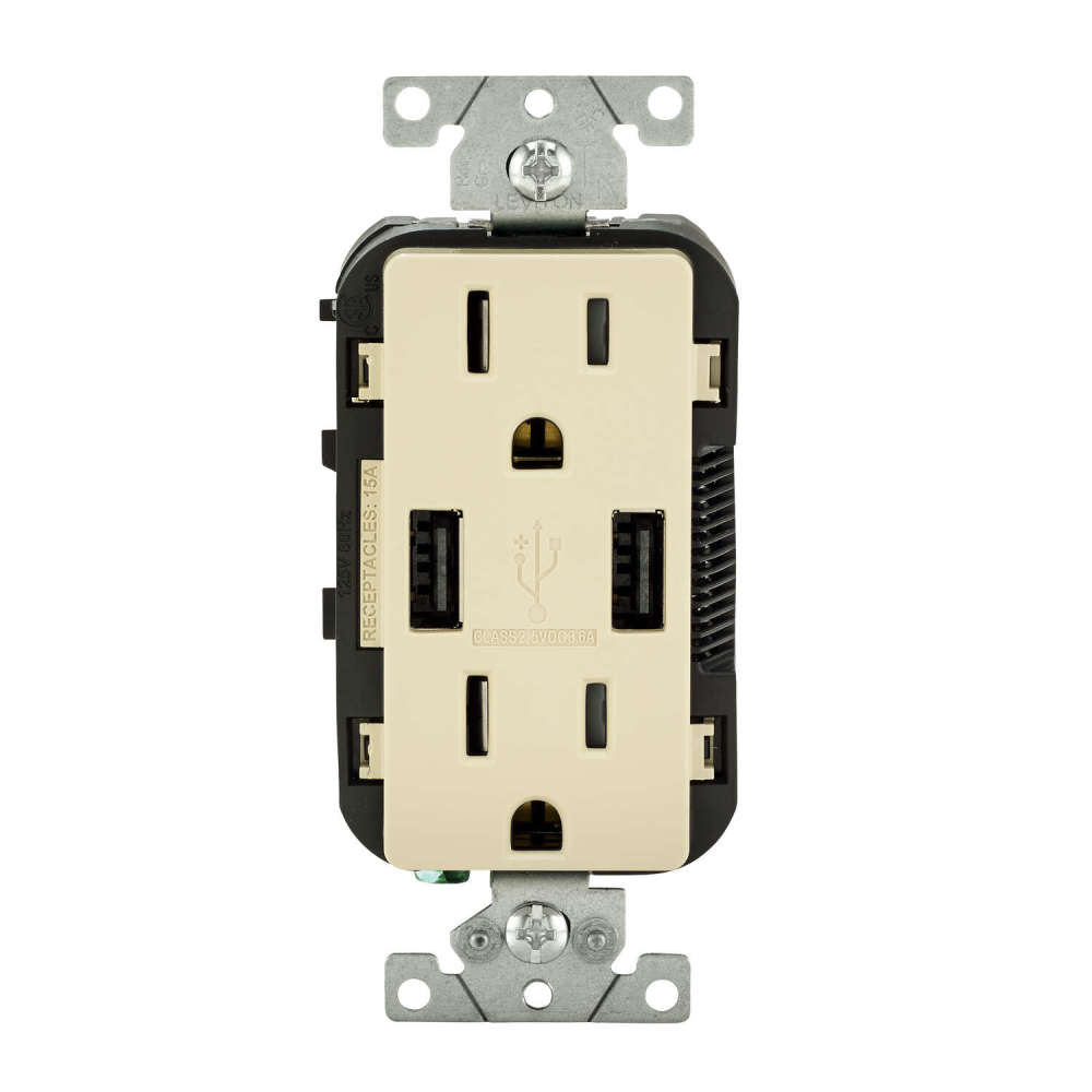 Leviton Decora NEMA 5-15R Outlet & USB Charger 15A 125V Ivory - Ascmtools