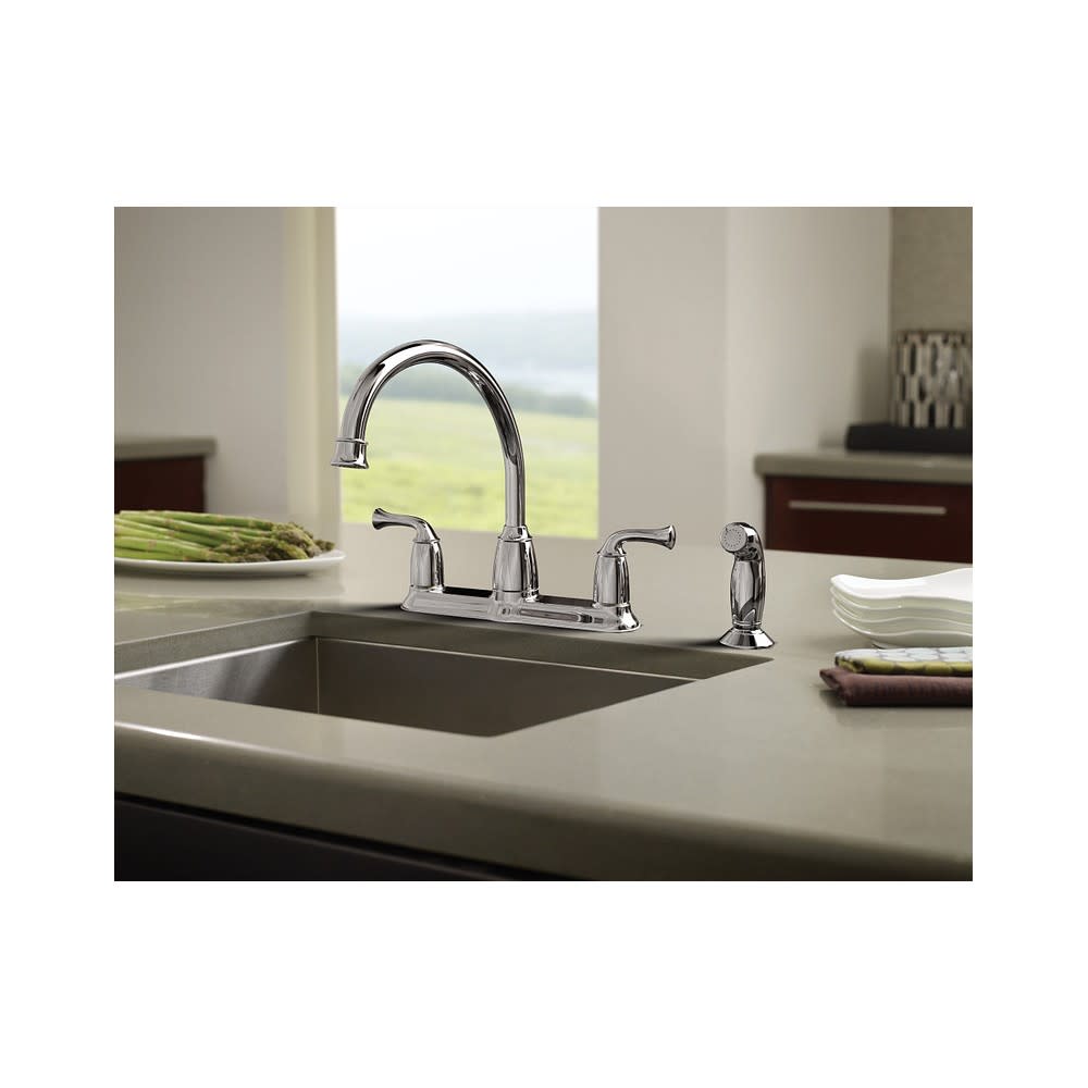 Moen Banbury Chrome 2 Handle High Arc Kitchen Faucet with Side Spray - Ascmtools
