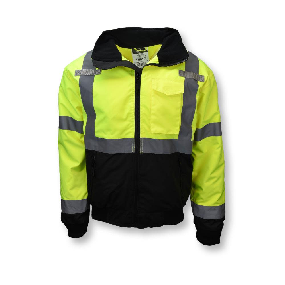 Radians Class 3 Two in One High Visibility Bomber Safety Jacket Green Black Bottom 3X - Ascmtools