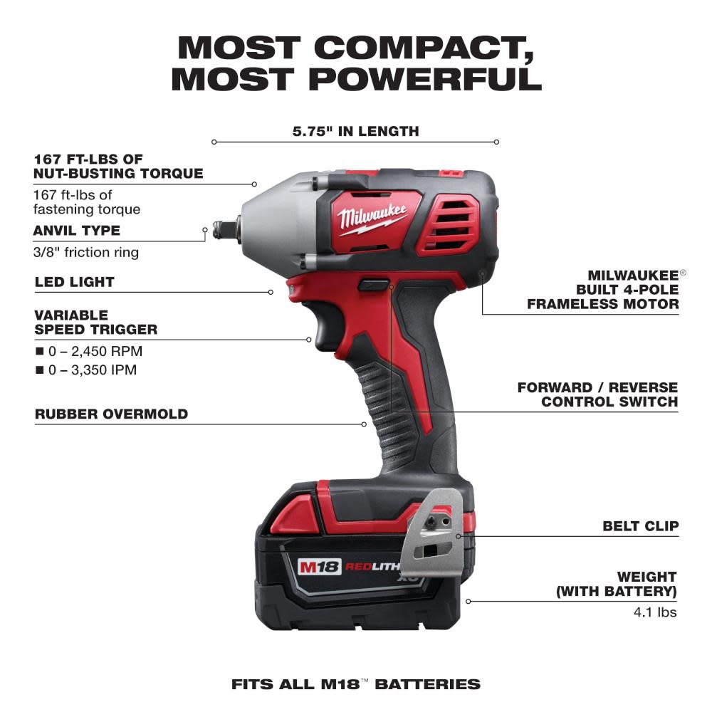 Milwaukee M18 3/8 In. Impact Wrench XC Kit - Ascmtools