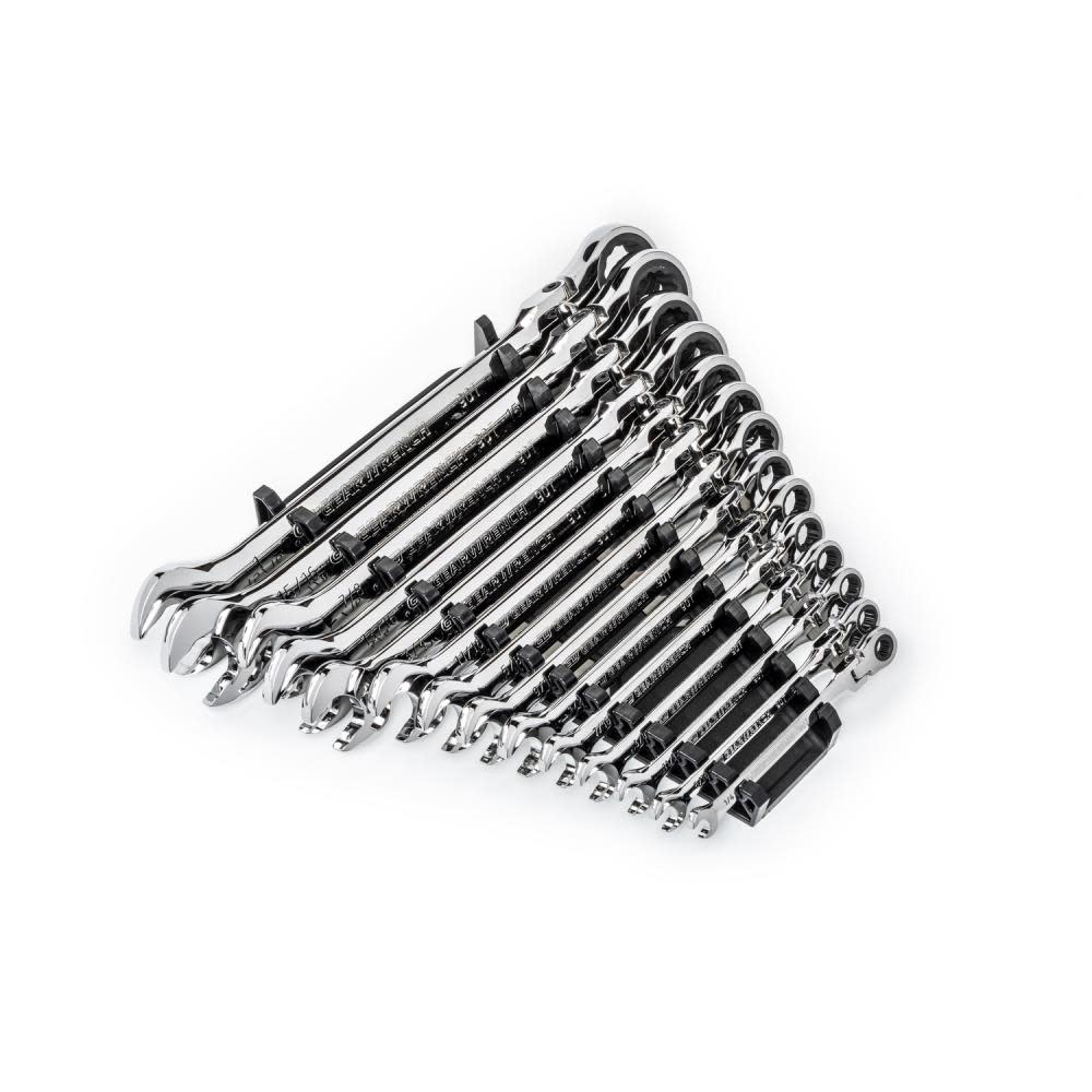 GEARWRENCH 14 Pc 90T 12 Point Flex Head Ratcheting Combination SAE Wrench Set - Ascmtools
