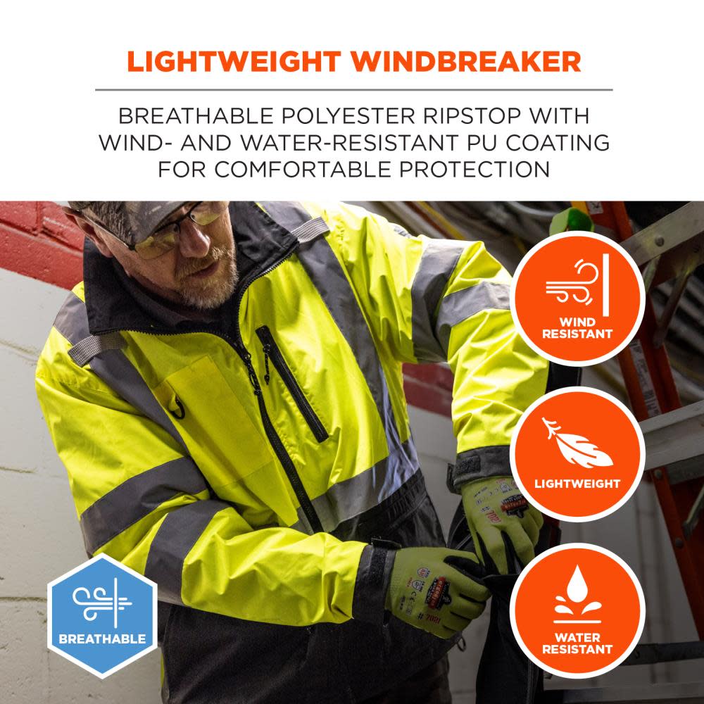 Ergodyne GloWear 8351 Jacket Windbreaker Water Resistant Lime Hi Vis Medium - Ascmtools